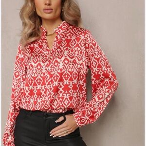 ANNA KAY Red & White Printed Button-Down Shirt